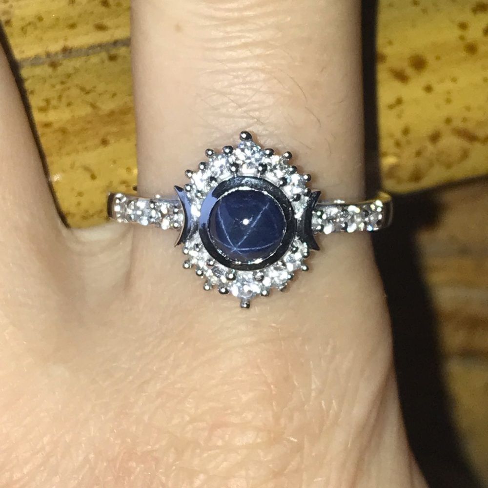 Natural Blue Star Sapphire Sterling Silver Ring Size 10